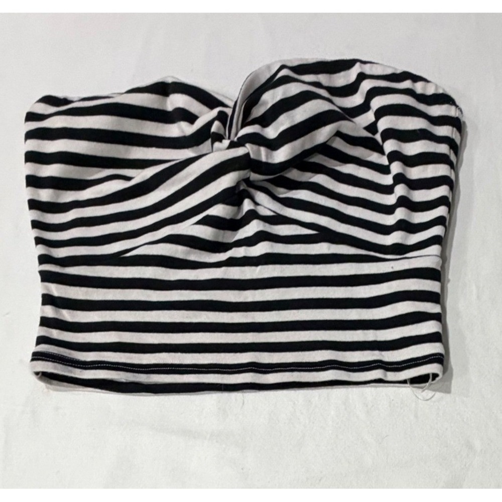 Showpo Womens Black White Striped Twist Front Tube Top Crop Sweetheart Size 8
